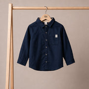 Baby Boys Navy Blue Cotton Solid Shirt Dog Patch Regular Fit Casual Wear