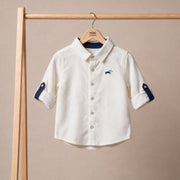 Baby Boys White Cotton Textured Shirt Roll-Up Sleeves Regular Fit Casual Wear