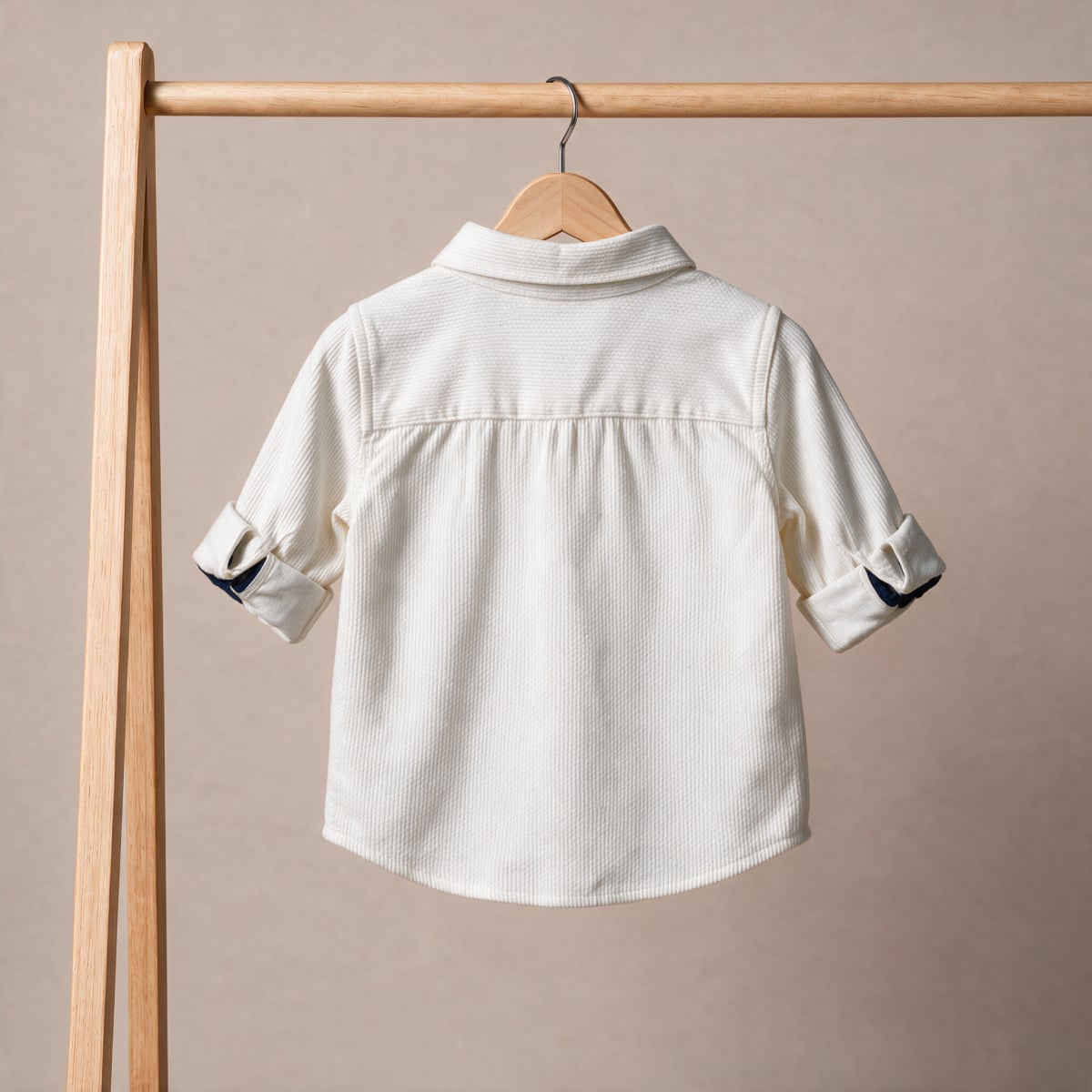 Baby Boys White Cotton Textured Shirt Roll-Up Sleeves Regular Fit Casual Wear