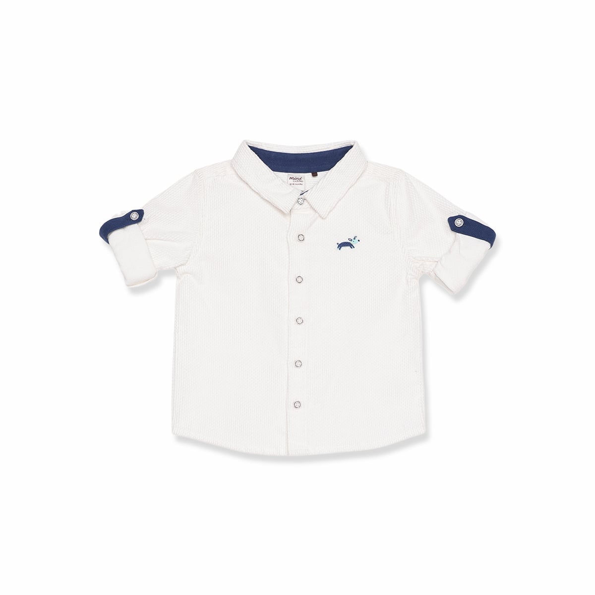 Baby Boys White Cotton Textured Shirt Roll-Up Sleeves Regular Fit Casual Wear