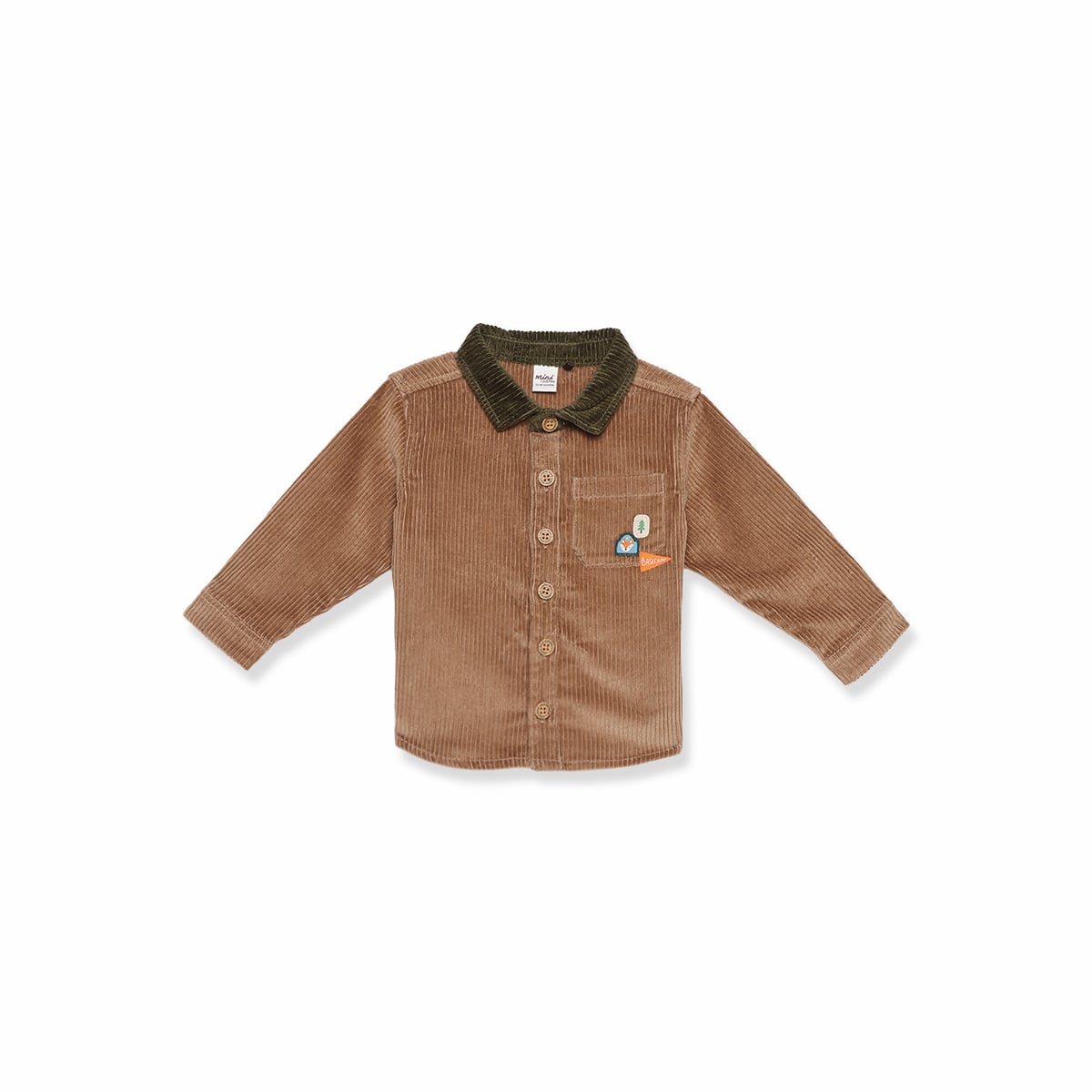 Baby Boys Brown Cotton Corduroy Shirt Contrast Collar Regular Fit Casual Wear