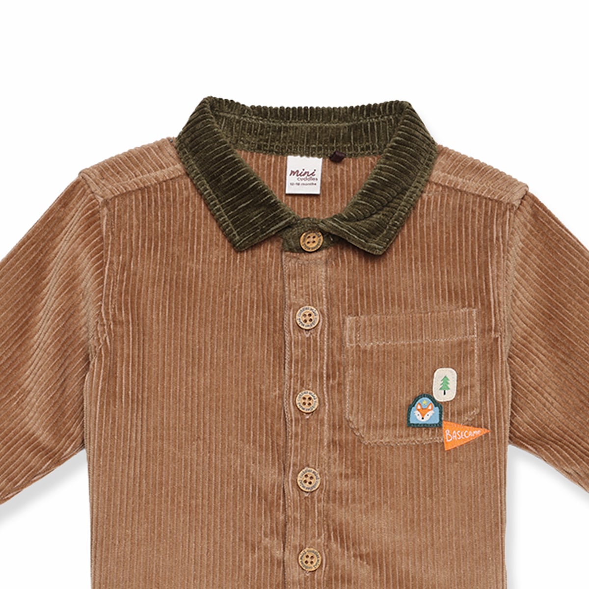 Baby Boys Brown Cotton Corduroy Shirt Contrast Collar Regular Fit Casual Wear