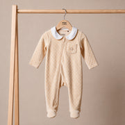 Baby Boys Beige Cotton Blend Quilted Sleepsuit with Zip Fastening for Sleepwear