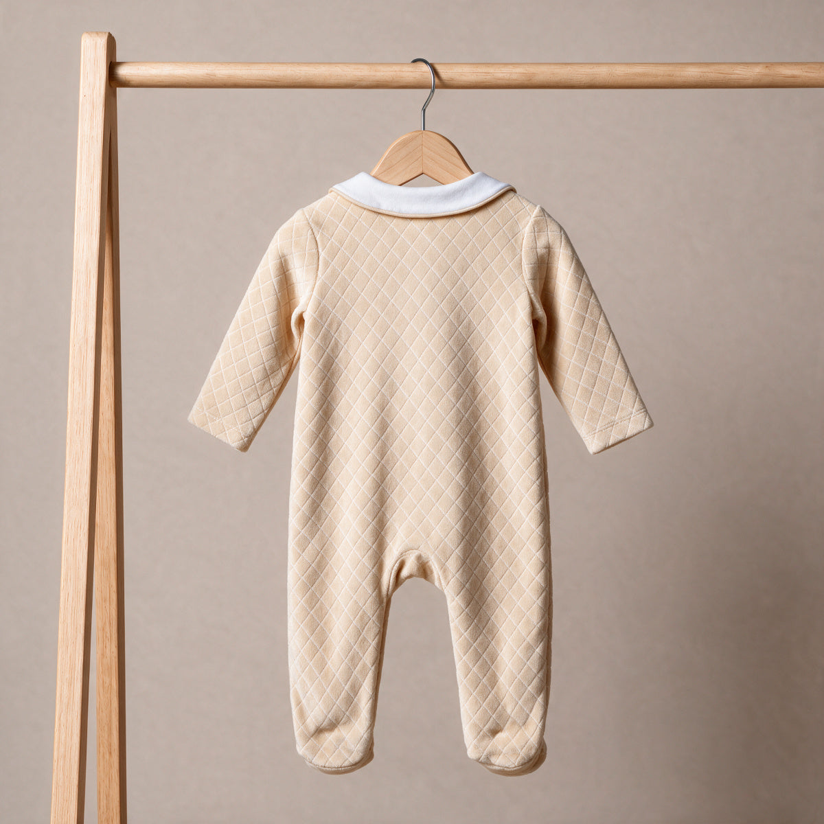 Baby Boys Beige Cotton Blend Quilted Sleepsuit with Zip Fastening for Sleepwear
