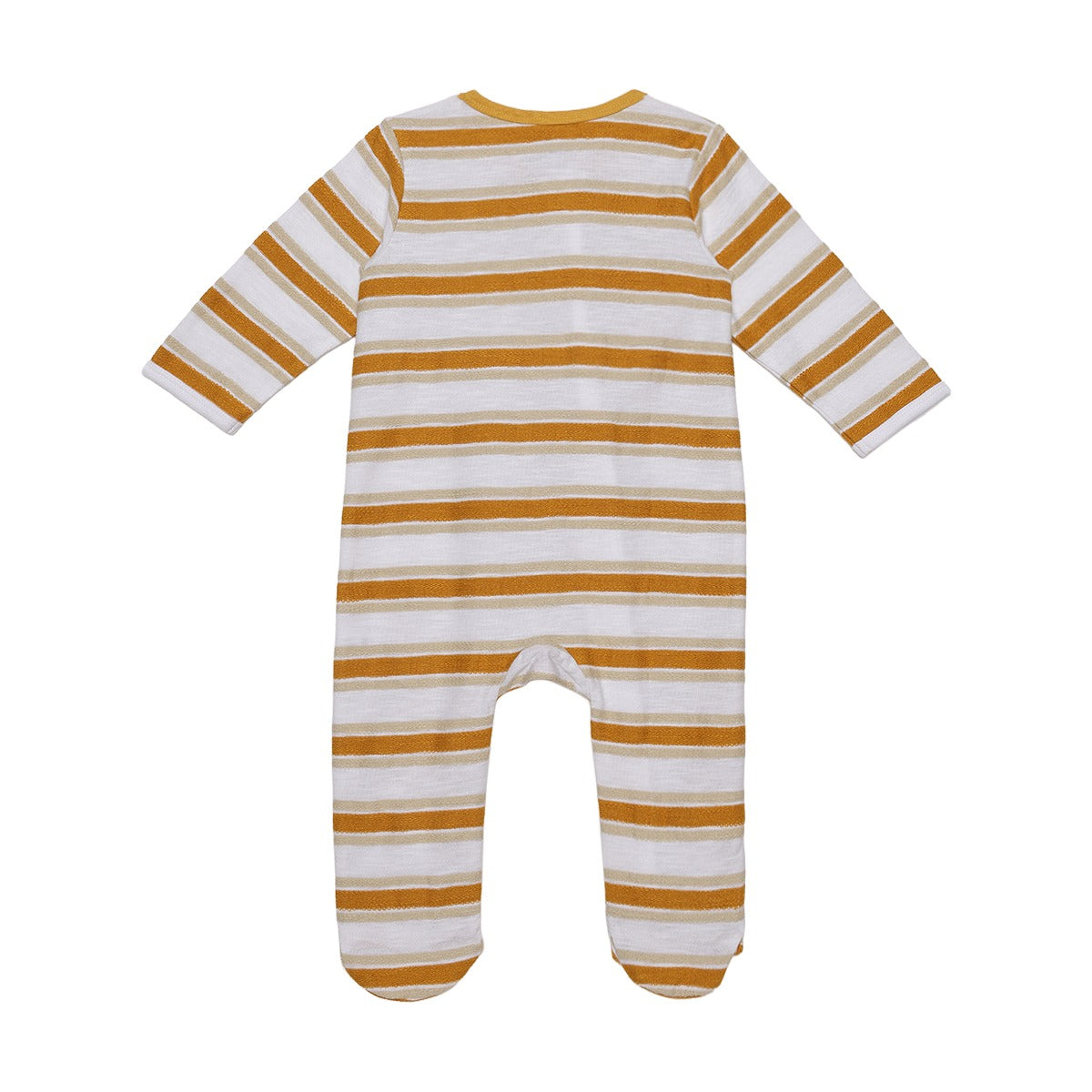 Baby Boys White And Mustard Cotton Striped Footed Sleepsuit Regular Fit Casual Wear