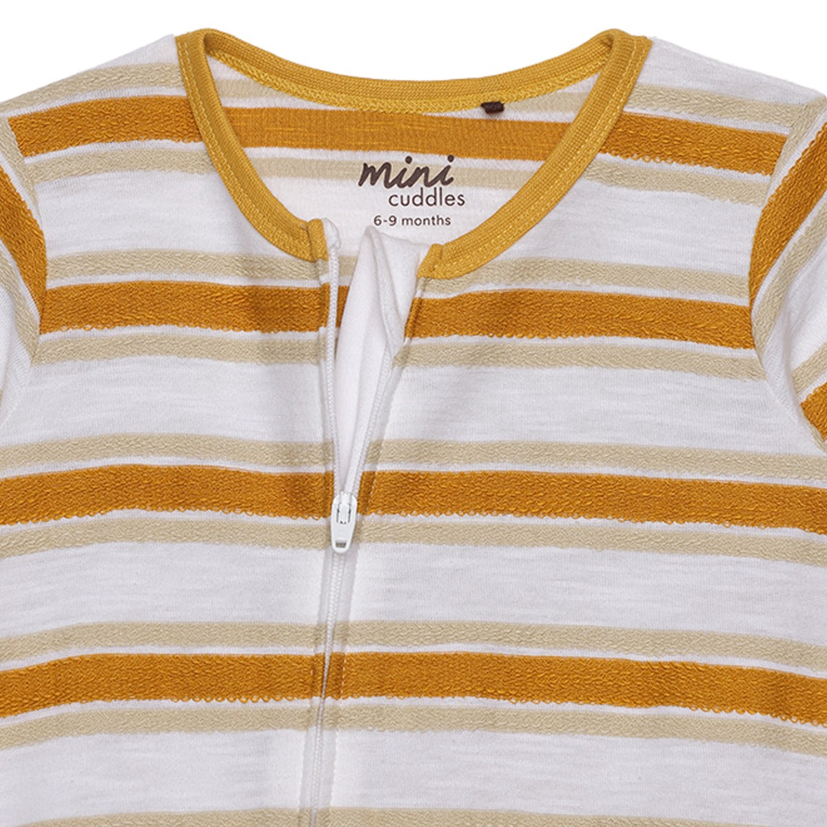 Baby Boys White And Mustard Cotton Striped Footed Sleepsuit Regular Fit Casual Wear