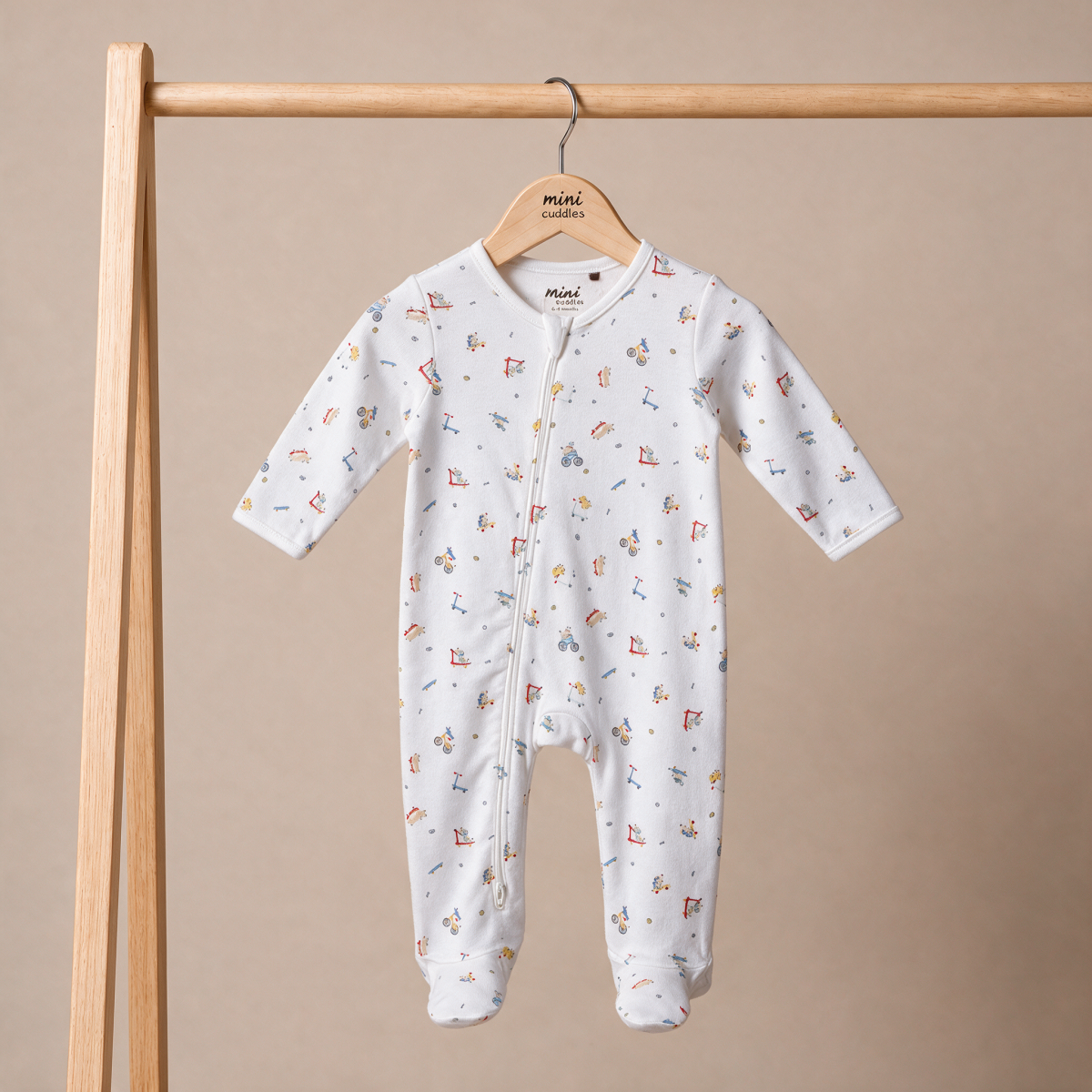 Baby Boys White Cotton Printed Footed Sleepsuit Regular Fit Everyday Babywear