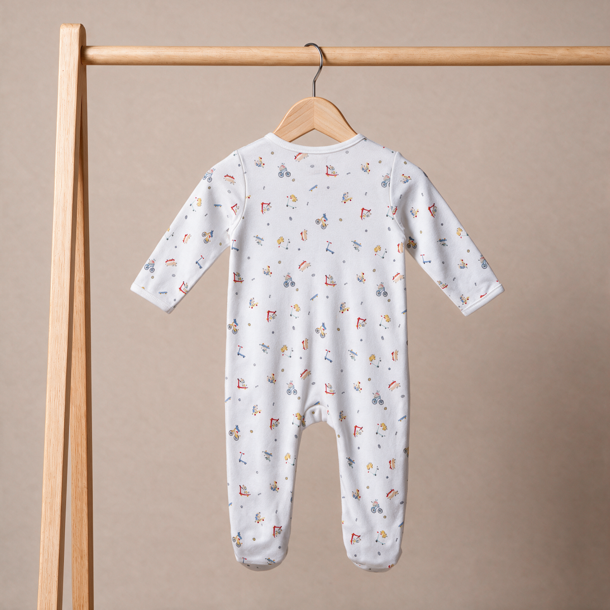 Baby Boys White Cotton Printed Footed Sleepsuit Regular Fit Everyday Babywear