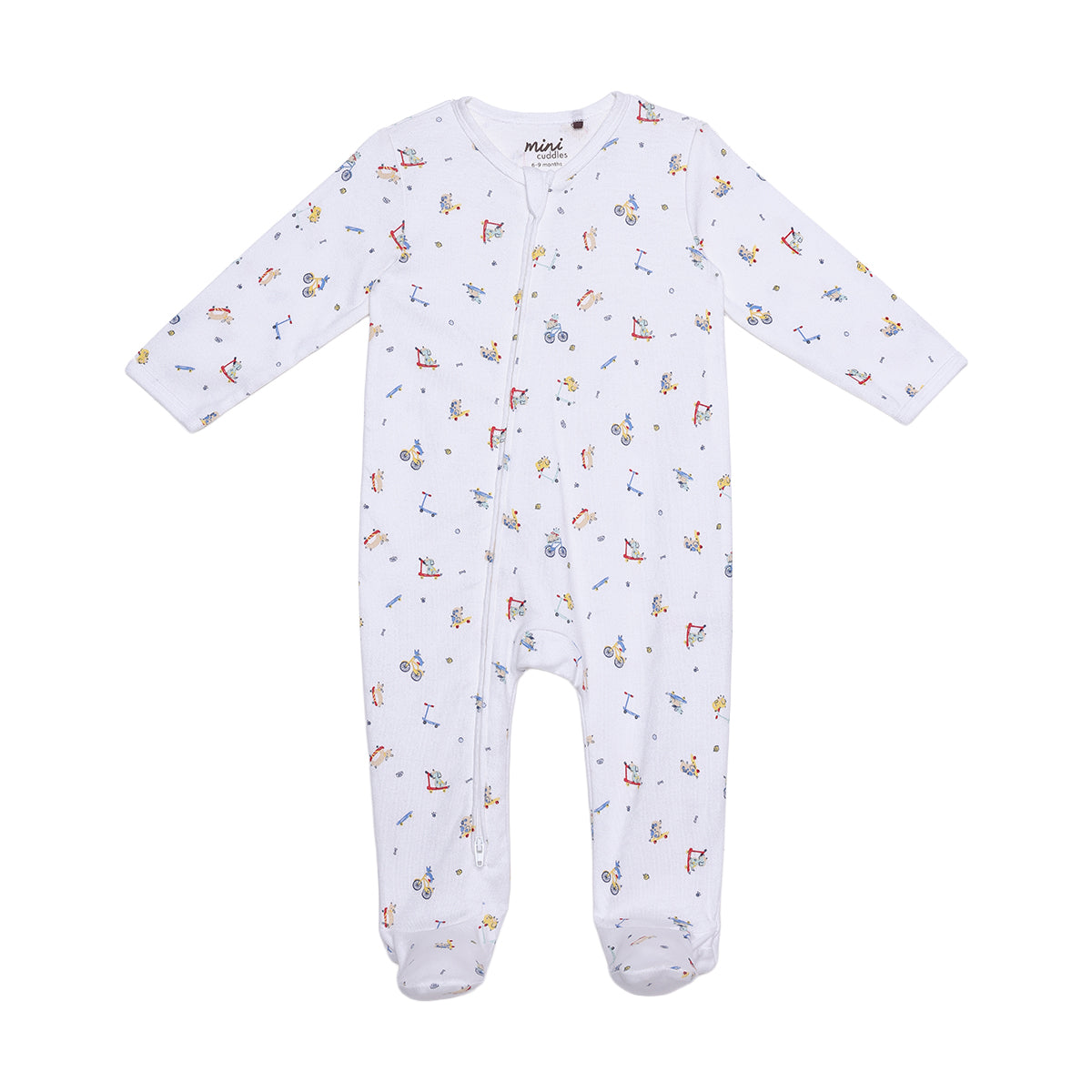 Baby Boys White Cotton Printed Footed Sleepsuit Regular Fit Everyday Babywear