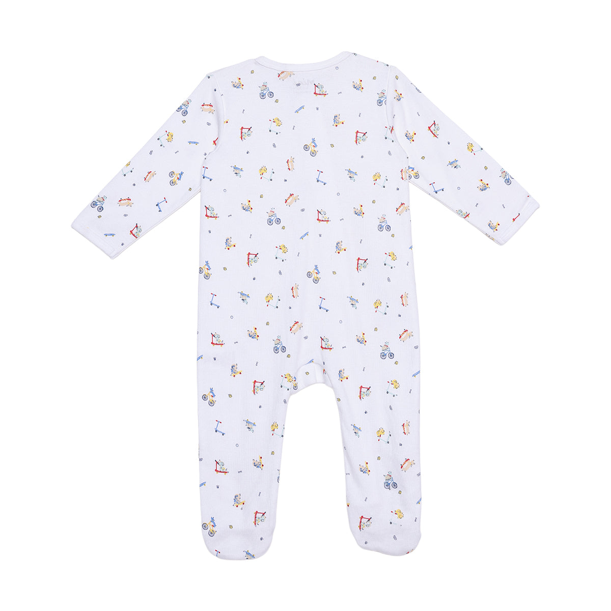 Baby Boys White Cotton Printed Footed Sleepsuit Regular Fit Everyday Babywear