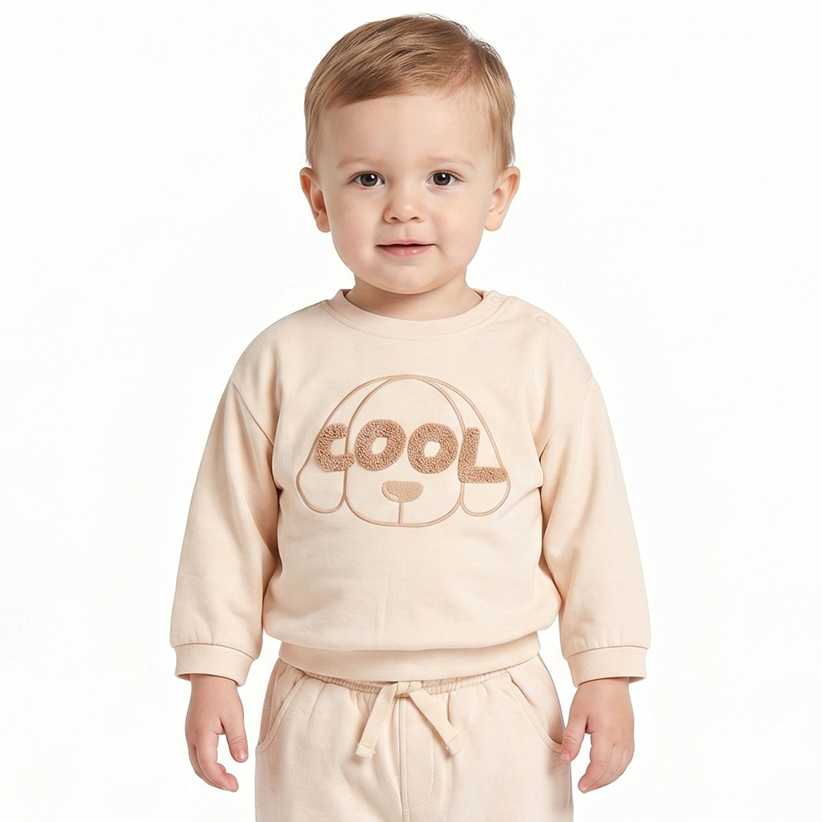 Baby Boys Beige Cotton Graphic Sweatshirt Regular Fit Casual Wear