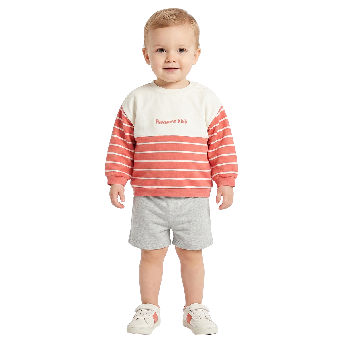 Baby Boys Coral and White Striped Sweatshirt Regular Fit Casual Kids