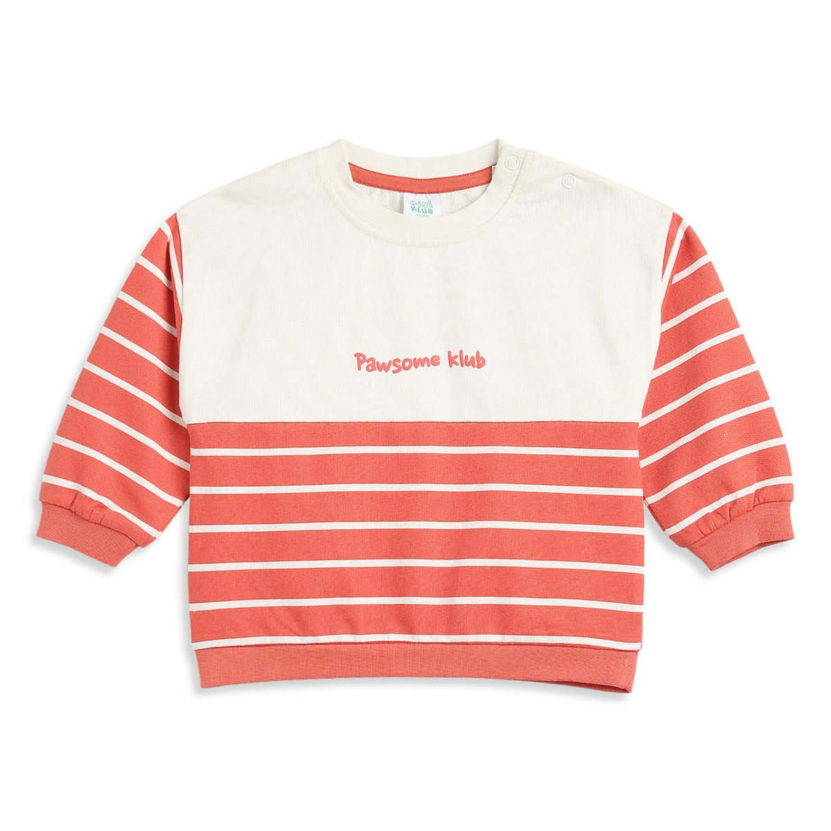 Baby Boys Coral & White Striped Sweatshirt Regular Fit Casual Kids Wear