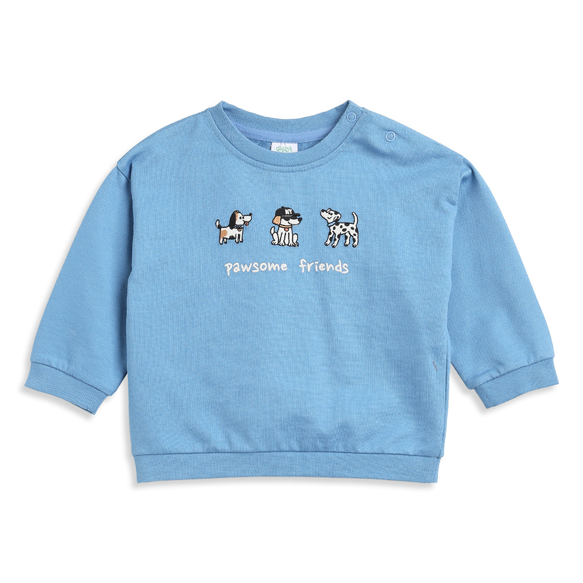 Baby Boys Light Blue Cotton Embroidered Sweatshirt Regular Fit Casual Wear