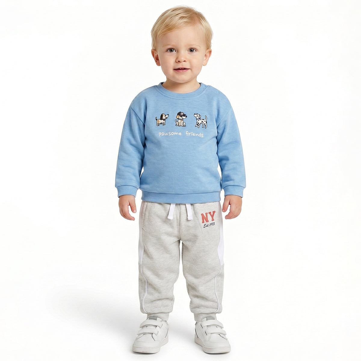 Baby Boys Light Blue Cotton Embroidered Sweatshirt Regular Fit Casual Wear