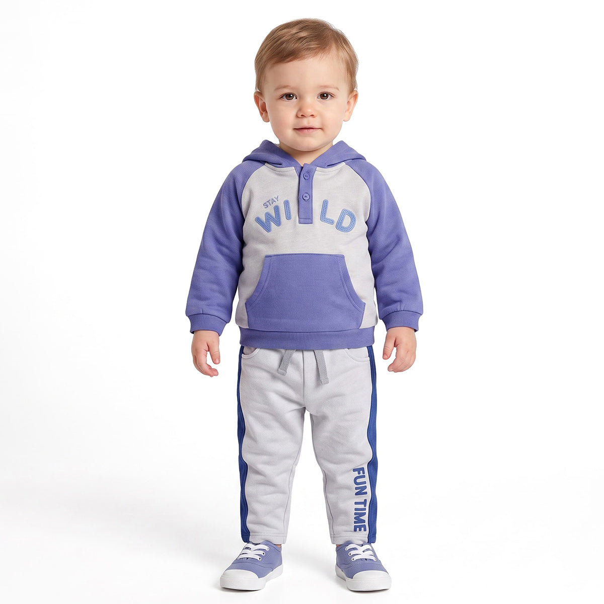 Baby Boys Blue and White Cotton Blend Hooded Sweatshirt Regular Fit Casual Wear