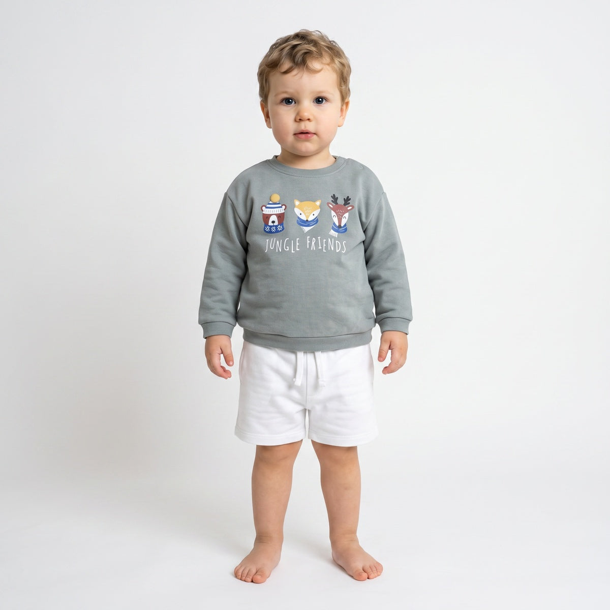 Baby Boys Grey Cotton Sweatshirt Regular Fit Casual Wear