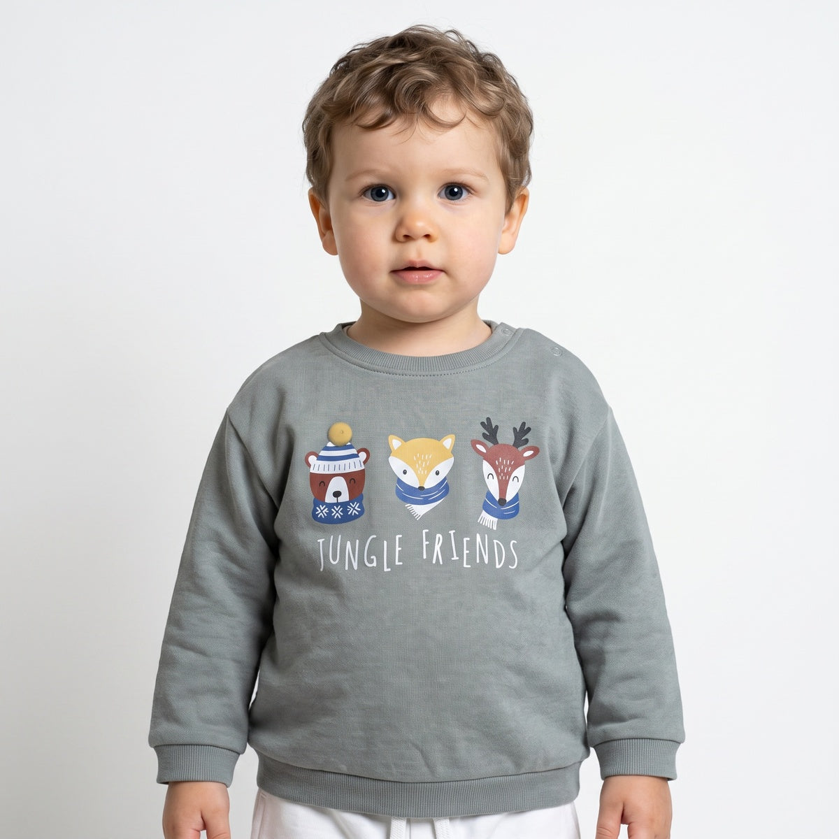 Baby Boys Grey Cotton Sweatshirt Regular Fit Casual Wear
