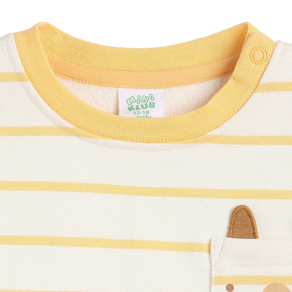 Baby Boys White & Yellow Striped Bear Pocket Sweatshirt Regular Fit Casual Kids Wear