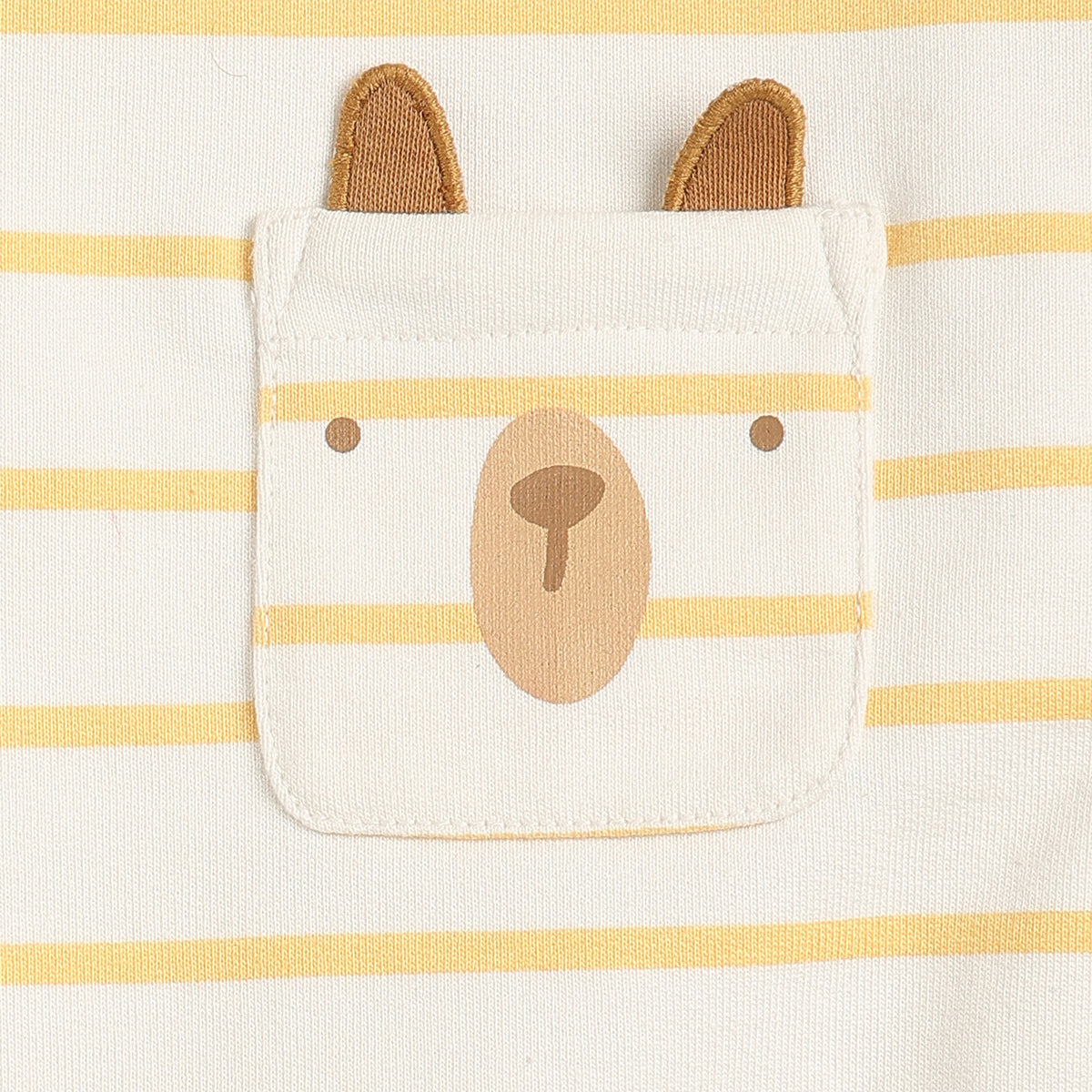 Baby Boys White & Yellow Striped Bear Pocket Sweatshirt Regular Fit Casual Kids Wear