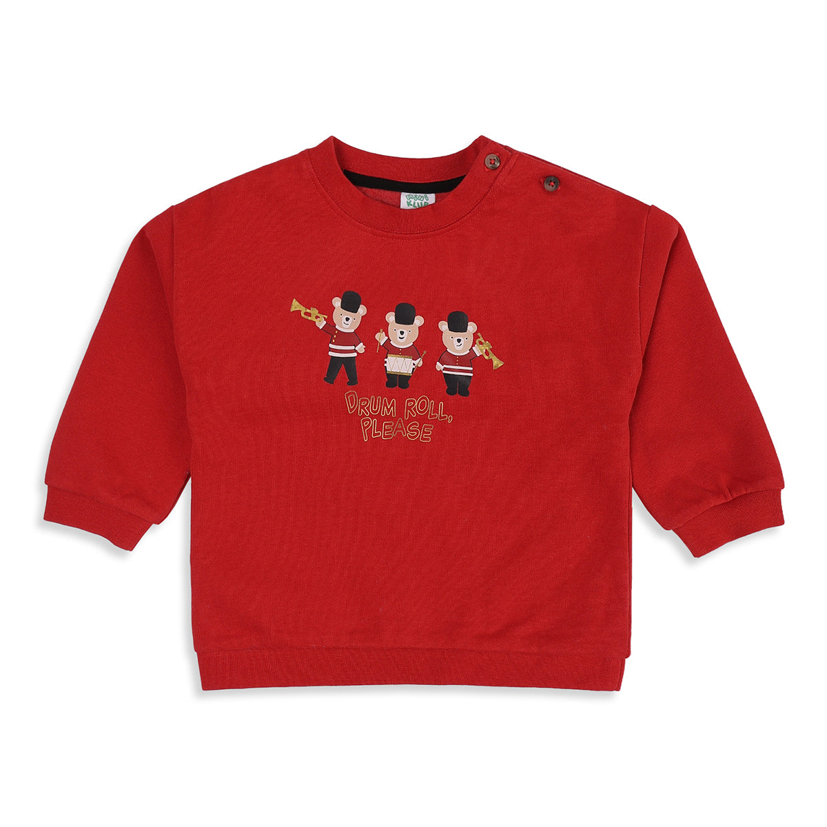 Baby Boys Red Cotton Blend Bear Print Sweatshirt Regular Fit Casual Wear