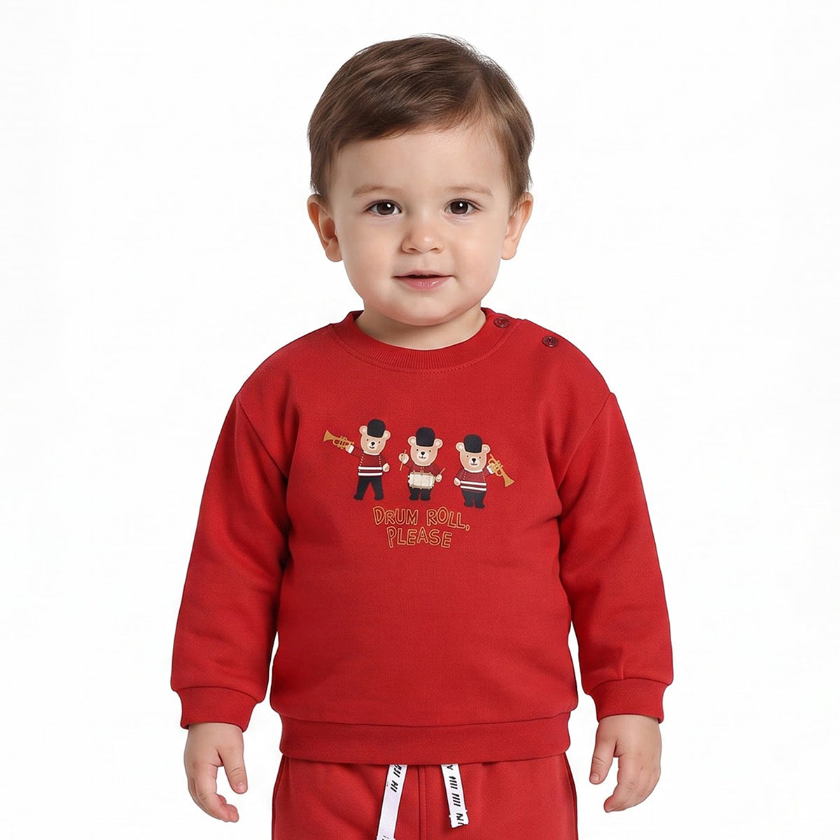 Baby Boys Red Cotton Blend Bear Print Sweatshirt Regular Fit Casual Wear