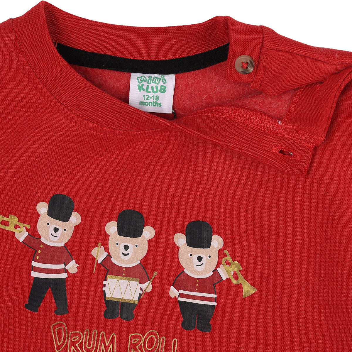 Baby Boys Red Cotton Blend Bear Print Sweatshirt Regular Fit Casual Wear