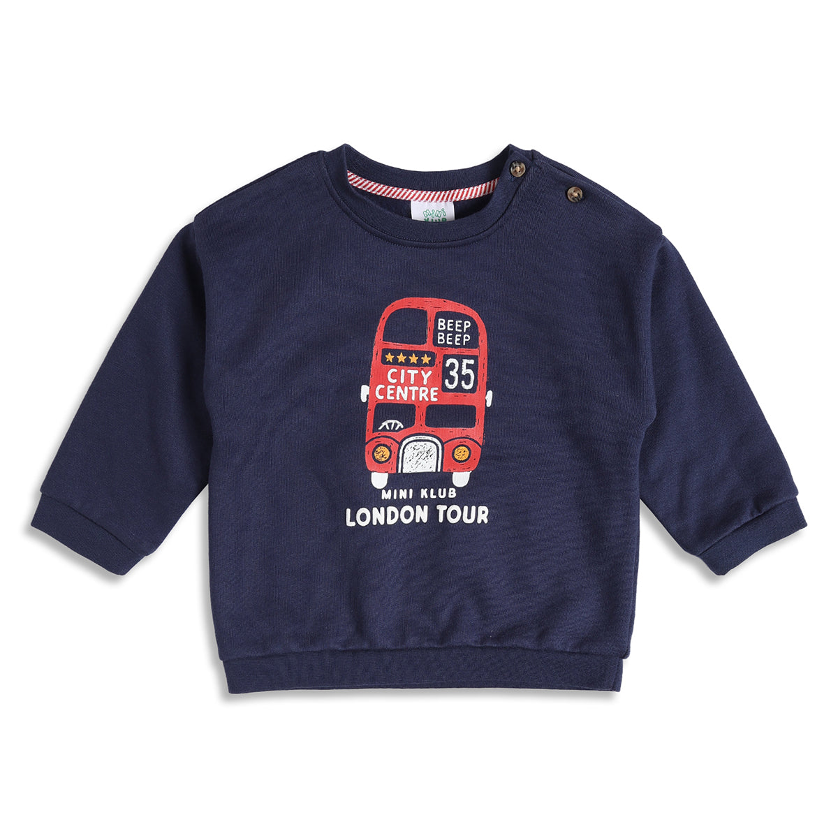 Baby Boys Navy Blue Cotton Sweatshirt London Bus Print Casual Wear