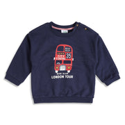 Baby Boys Navy Blue Cotton Sweatshirt London Bus Print Casual Wear