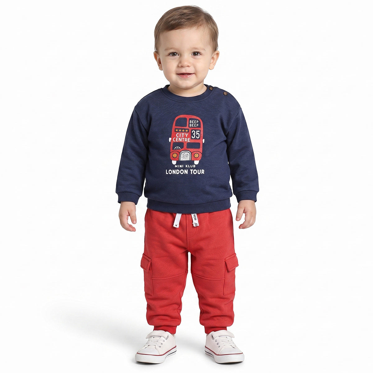 Baby Boys Navy Blue Cotton Sweatshirt London Bus Print Casual Wear