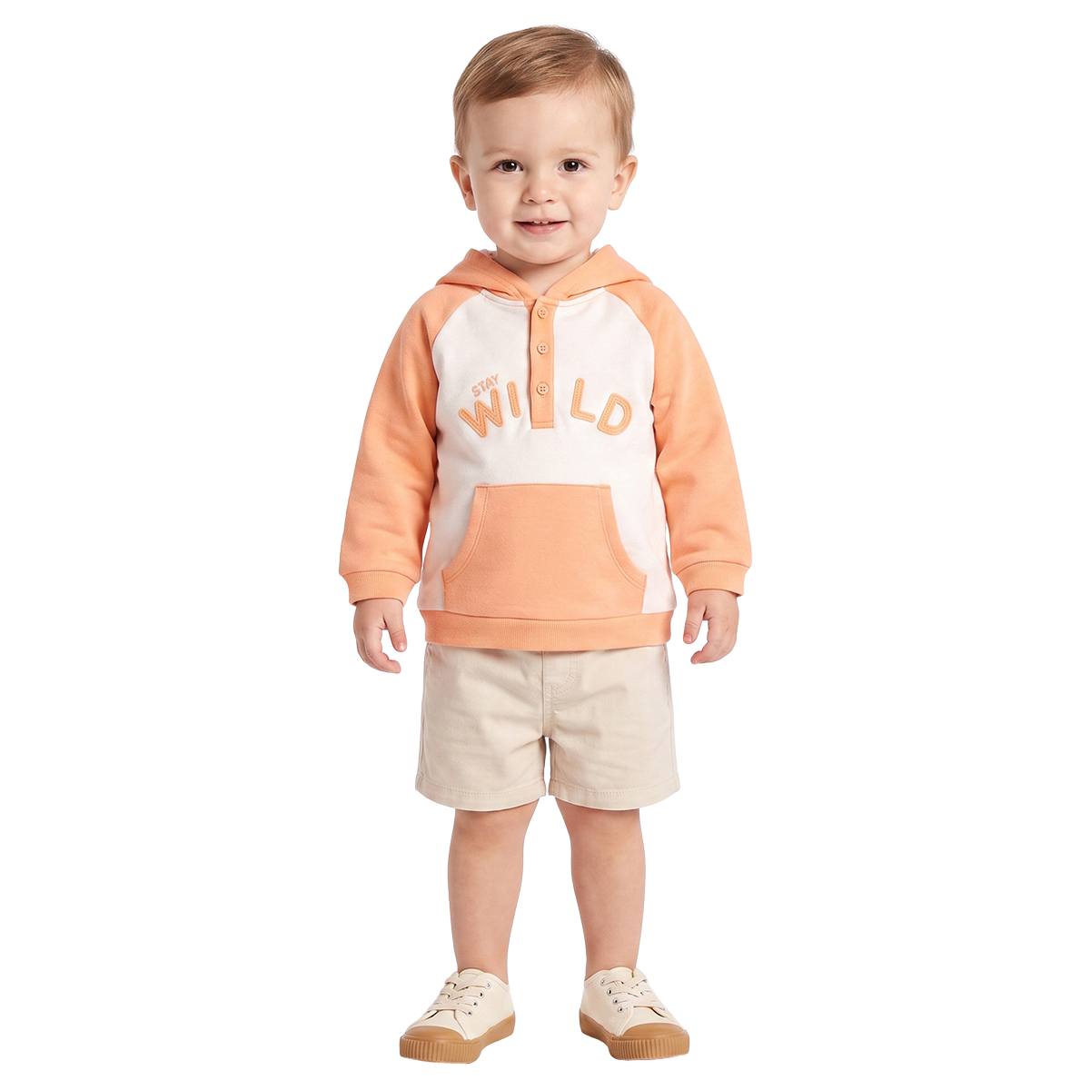 Baby Boys Peach and Off White Stay Wild Applique Hooded Sweatshirt