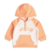 Baby Boys Peach And Off-White Cotton Blend Stay Wild Applique Hooded Sweatshirt  Regular Fit Casual Wear