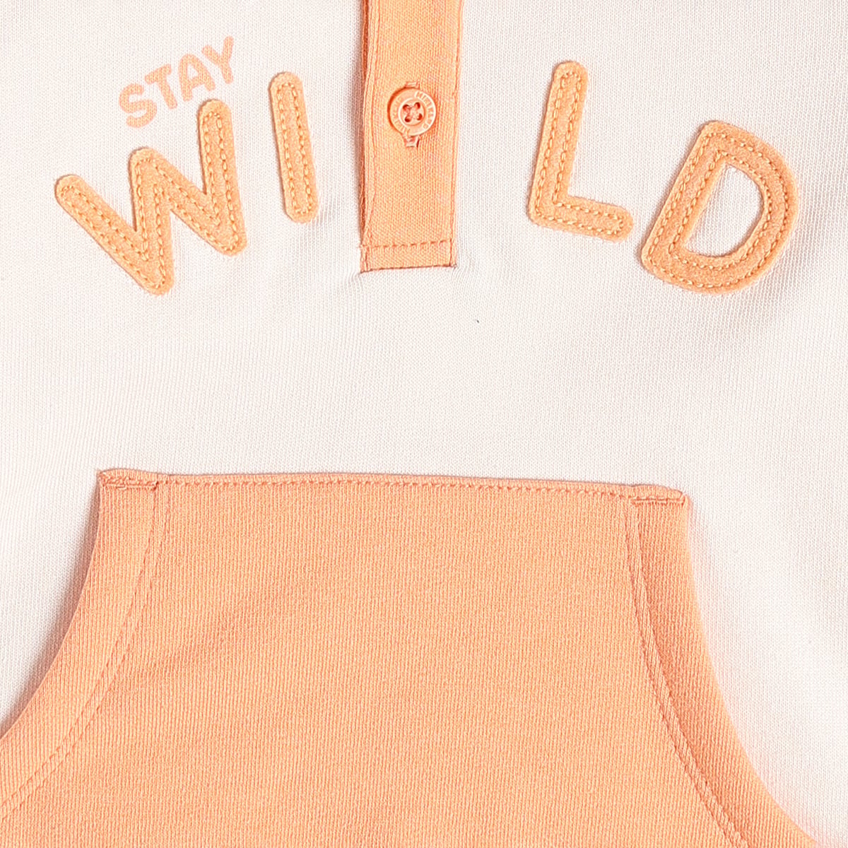 Baby Boys Peach And Off-White Cotton Blend Stay Wild Applique Hooded Sweatshirt  Regular Fit Casual Wear