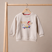 Baby Boys Beige Cotton Blend Dog Applique And Graphic Printed Full Sleeve Sweatshirt Regular Fit Casual Wear