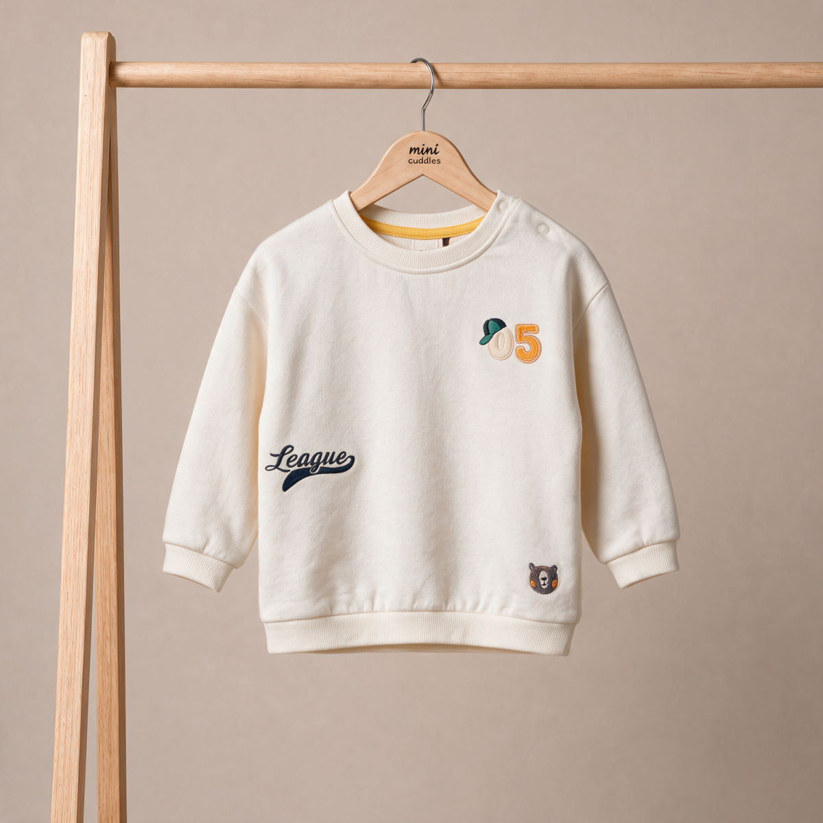 Baby Boys Off-White Cotton Blend Badge Embroidered Sweatshirt Regular Fit Casual Wear