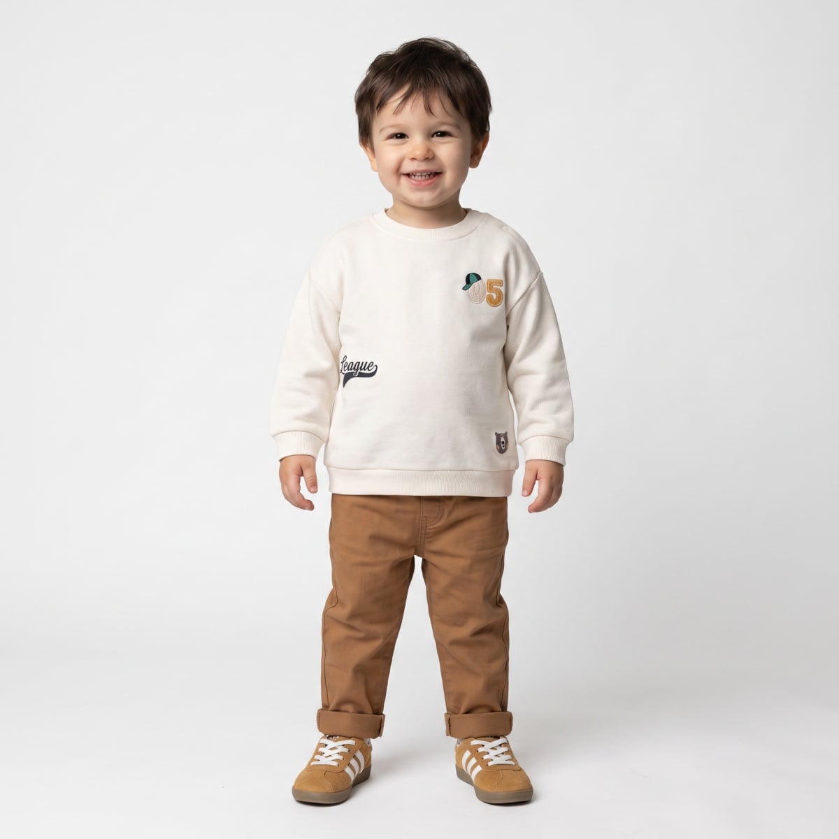 Baby Boys Off-White Cotton Blend Badge Embroidered Sweatshirt Regular Fit Casual Wear