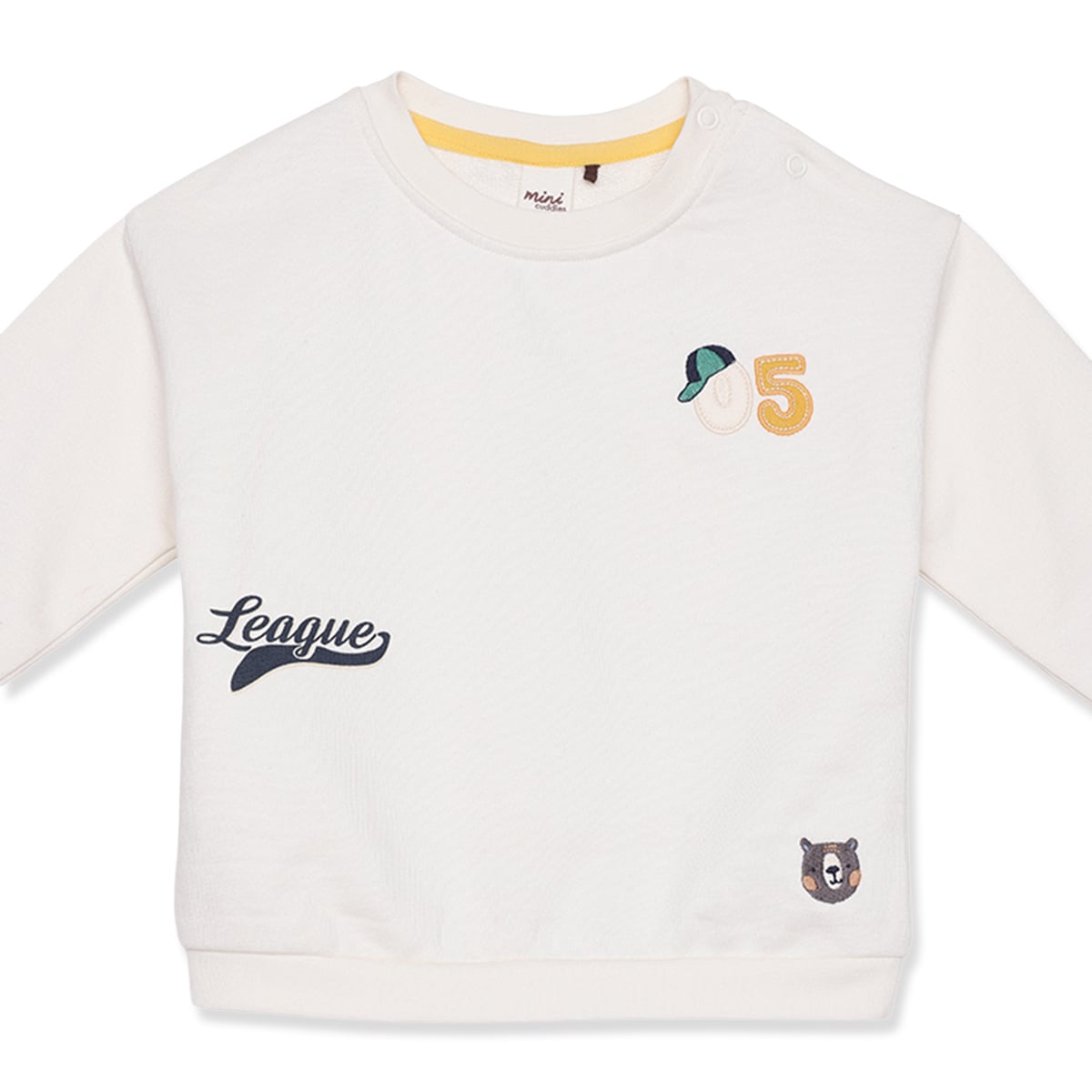 Baby Boys Off-White Cotton Blend Badge Embroidered Sweatshirt Regular Fit Casual Wear