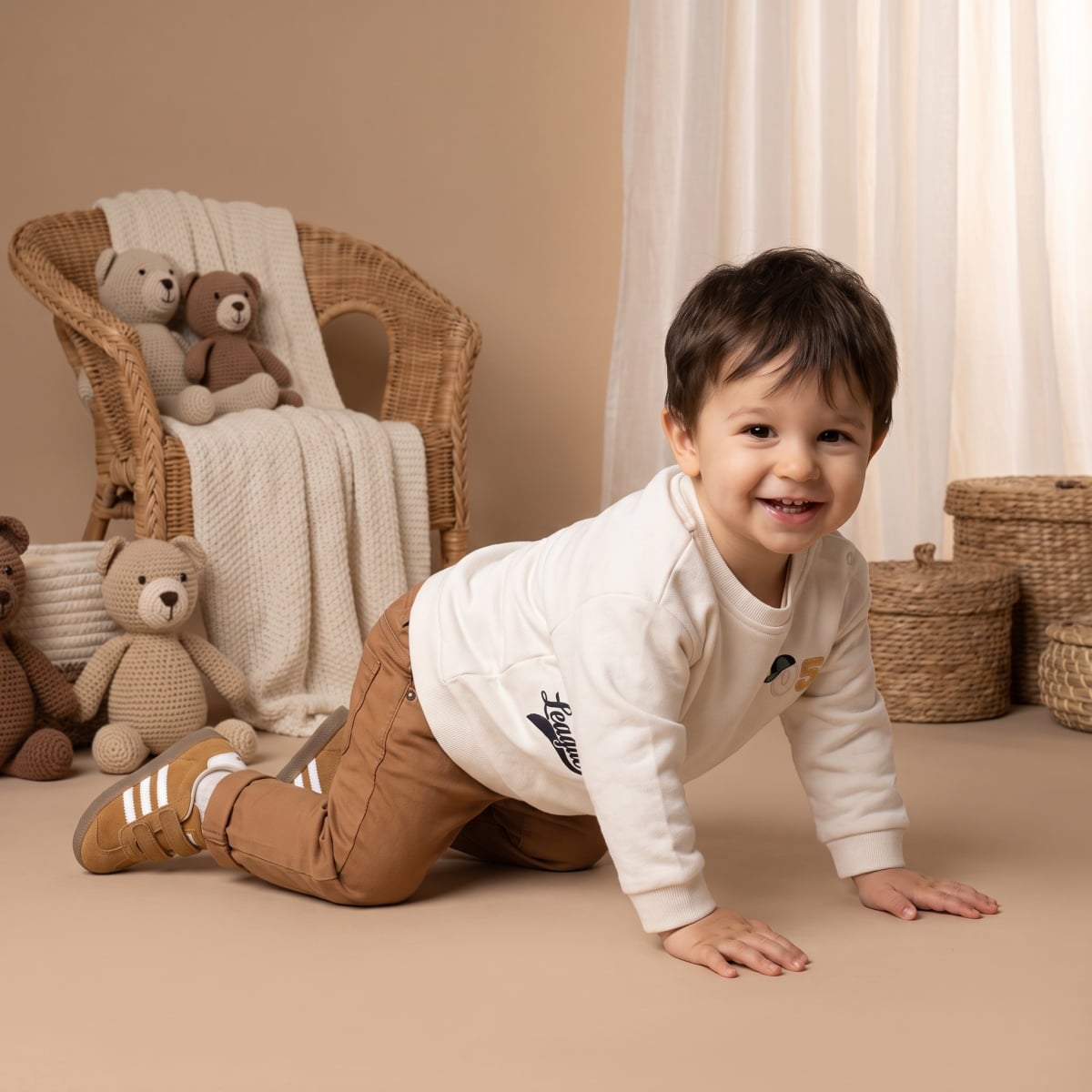 Baby Boys Off-White Cotton Blend Badge Embroidered Sweatshirt Regular Fit Casual Wear