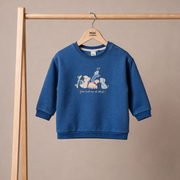 Baby Boys Blue Cotton Blend Dog Embroidered Full Sleeve Sweatshirt Regular Fit Casual Wear