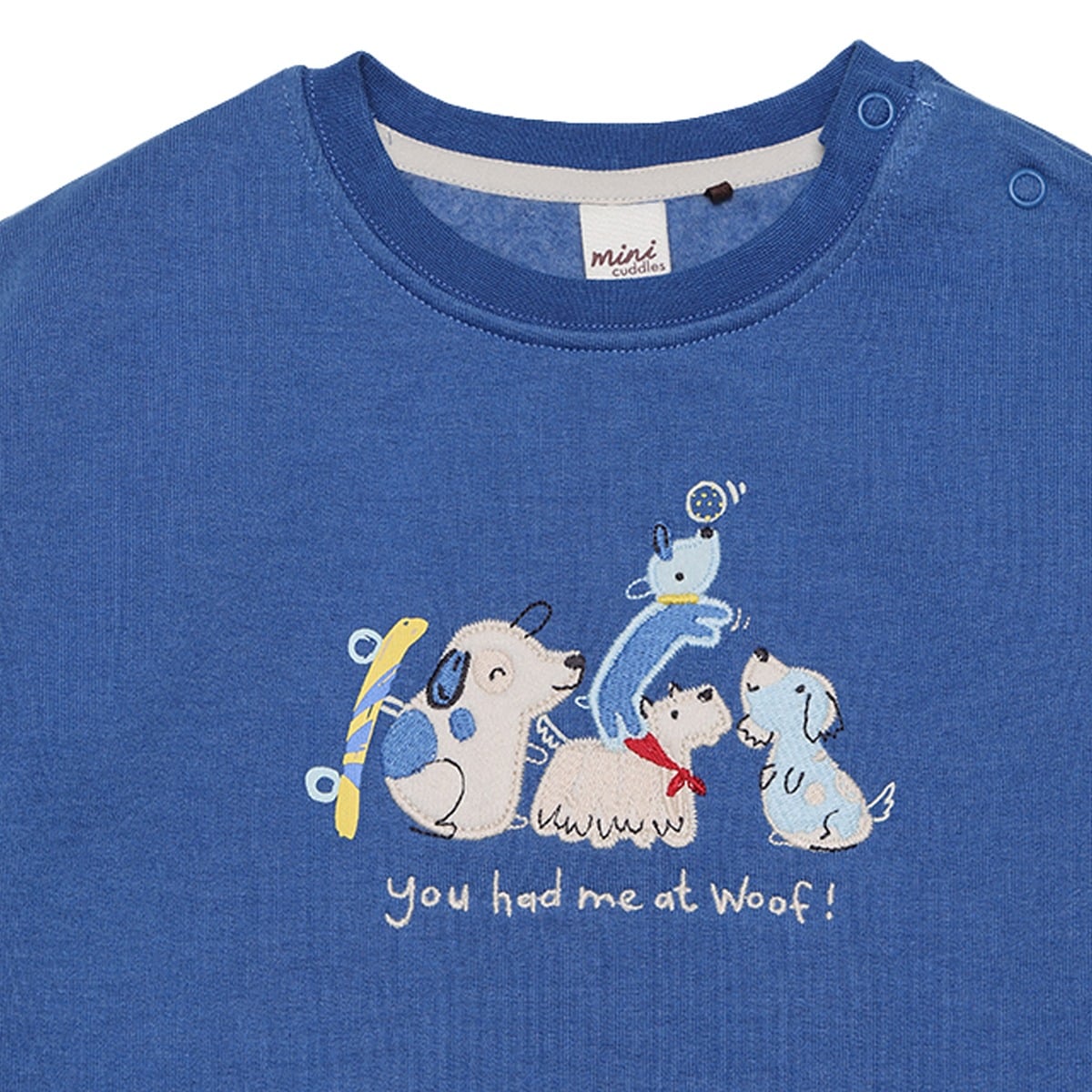 Baby Boys Blue Cotton Blend Dog Embroidered Full Sleeve Sweatshirt Regular Fit Casual Wear