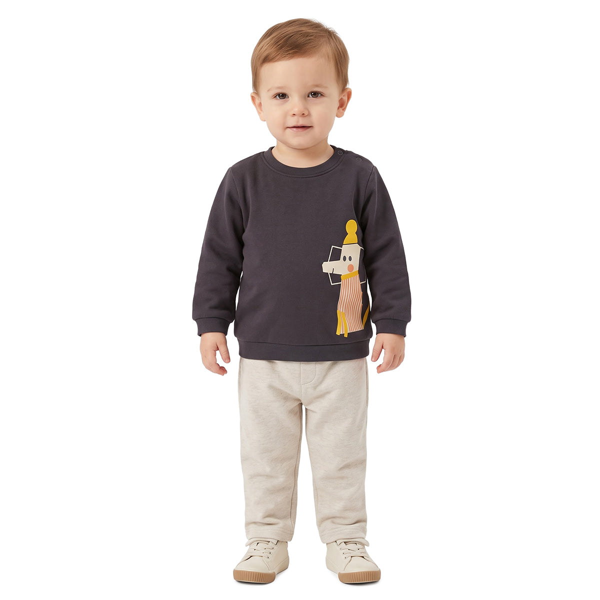 Baby Boys Charcoal Grey Dog Print Sweatshirt for Casual Wear