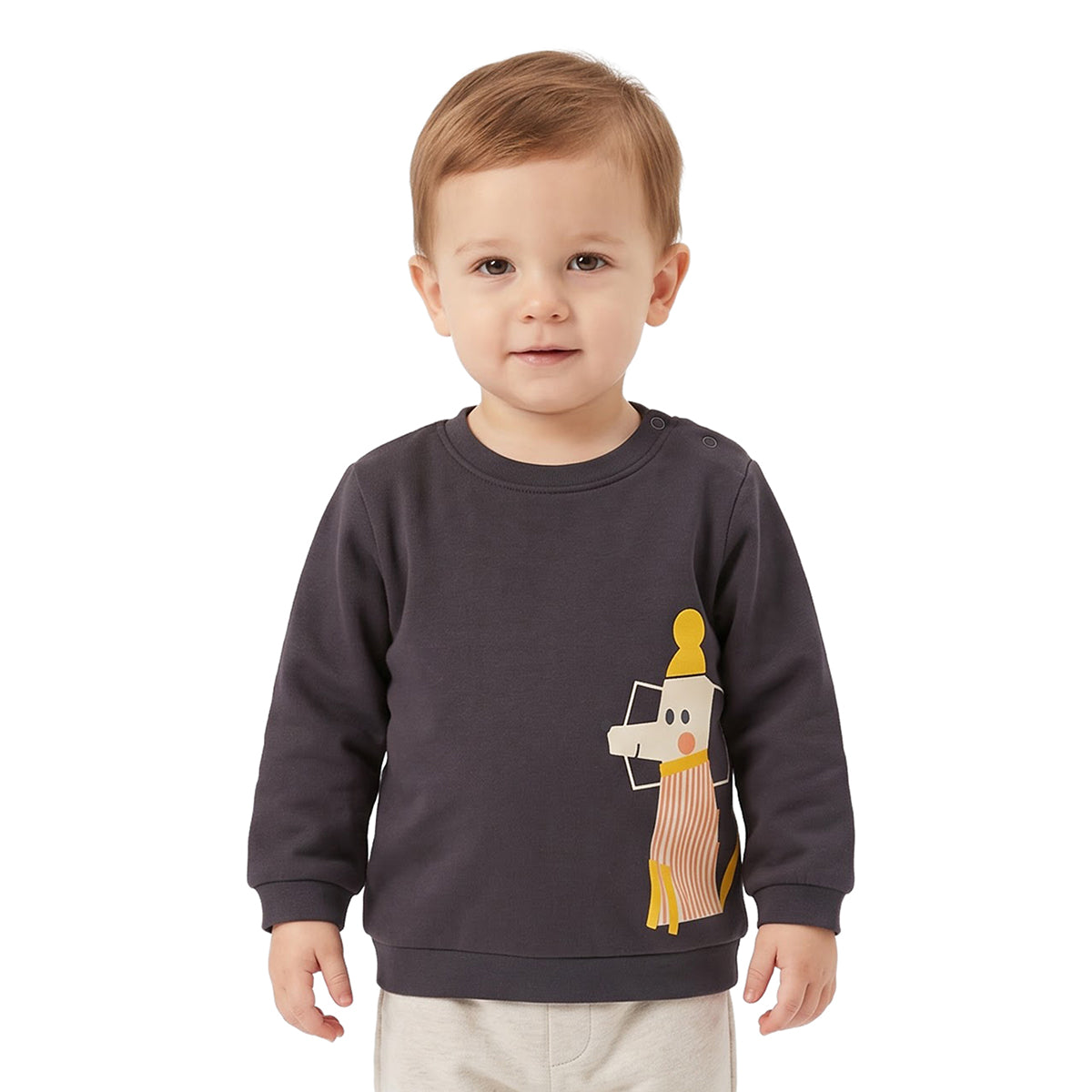 Baby Boys Charcoal Grey Dog Print Sweatshirt for Casual Wear