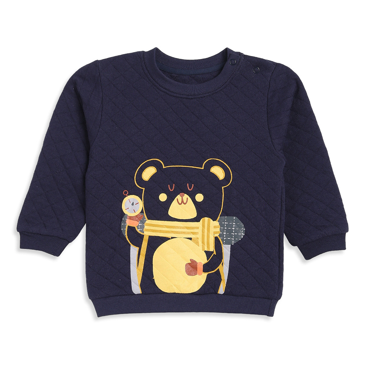 Baby Boys Navy Blue Bear Print Quilted Sweatshirt for Casual Wear