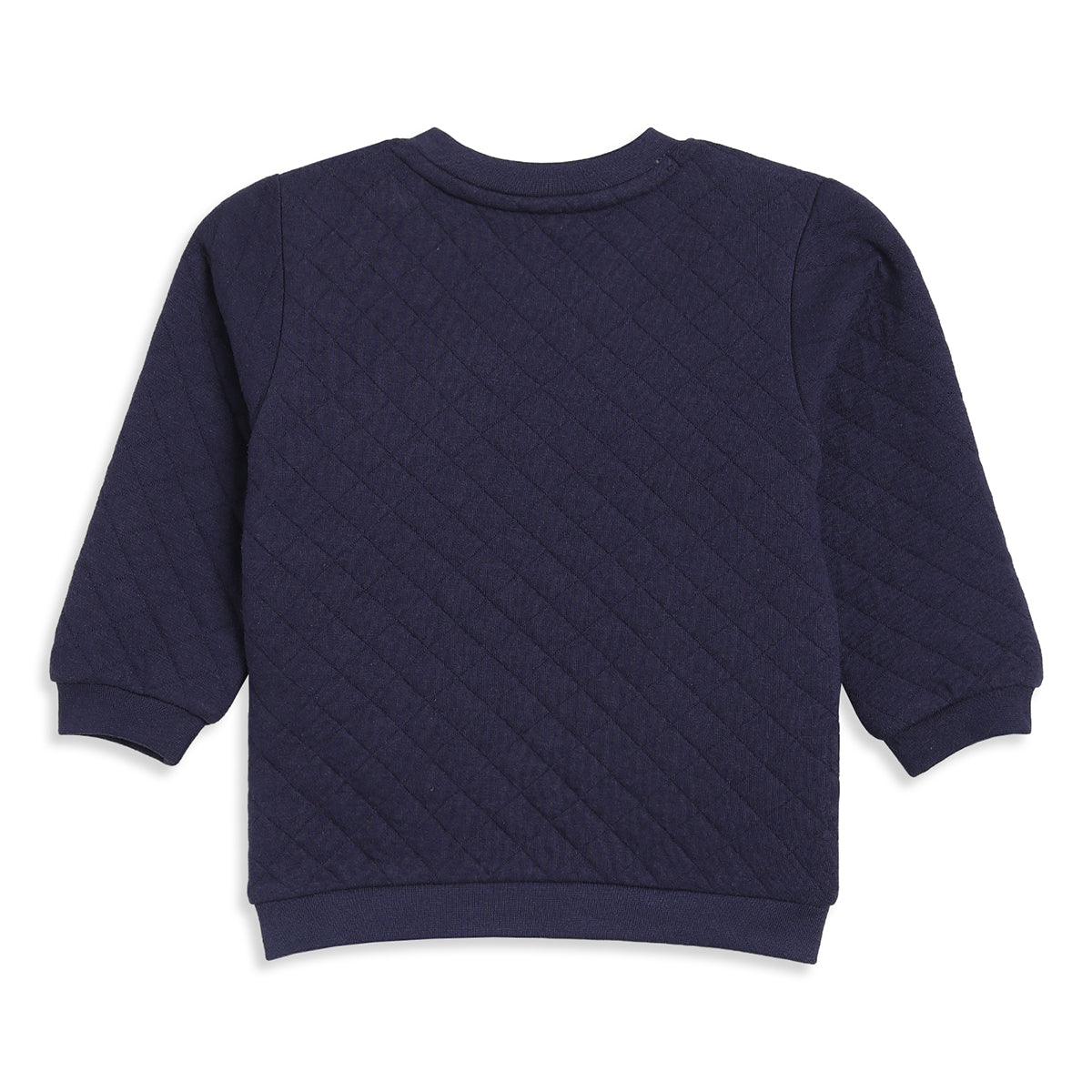Baby Boys Navy Blue Bear Print Quilted Sweatshirt for Casual Wear