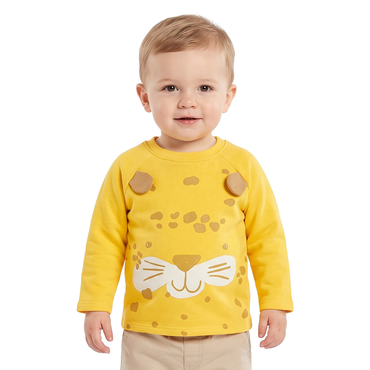 Baby Boys Yellow Cotton Blend Bear Sweatshirt Regular Fit Casual Wear