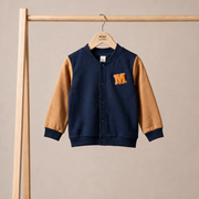 Baby Boys Navy Blue And Brown Cotton Basketball Printed Front Open Sweatshirt Regular Fit Casual Wear