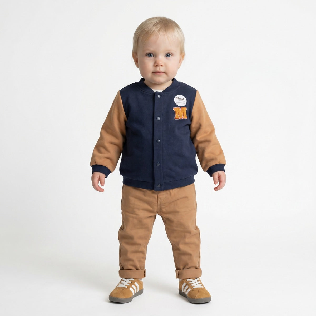Baby Boys Navy Blue And Brown Cotton Basketball Printed Front Open Sweatshirt Regular Fit Casual Wear