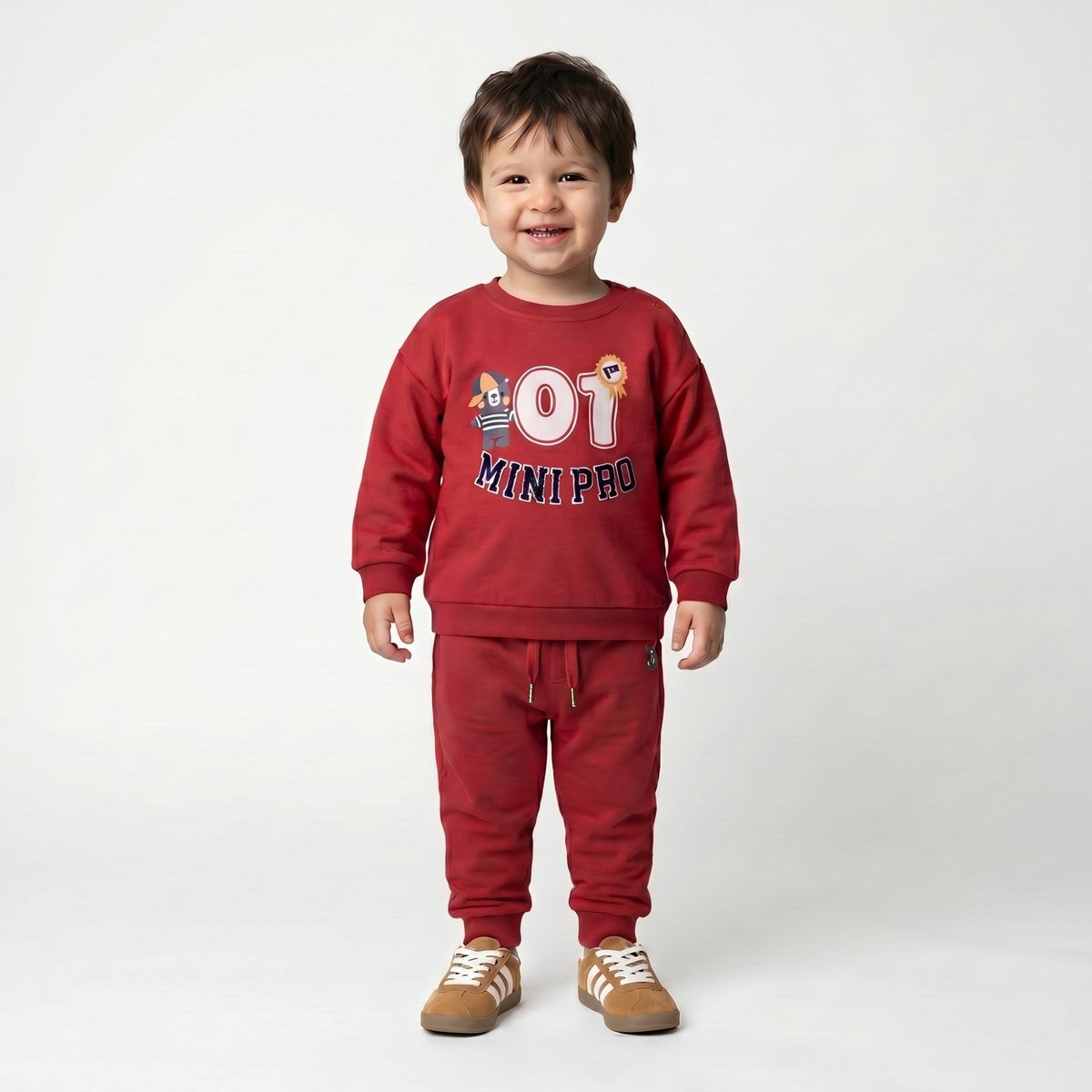 Baby Boys Maroon Cotton Graphic Printed And Embroidered Sweatshirt Regular Fit Casual Wear