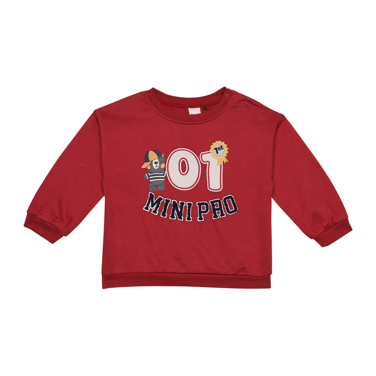 Baby Boys Maroon Cotton Graphic Printed And Embroidered Sweatshirt Regular Fit Casual Wear