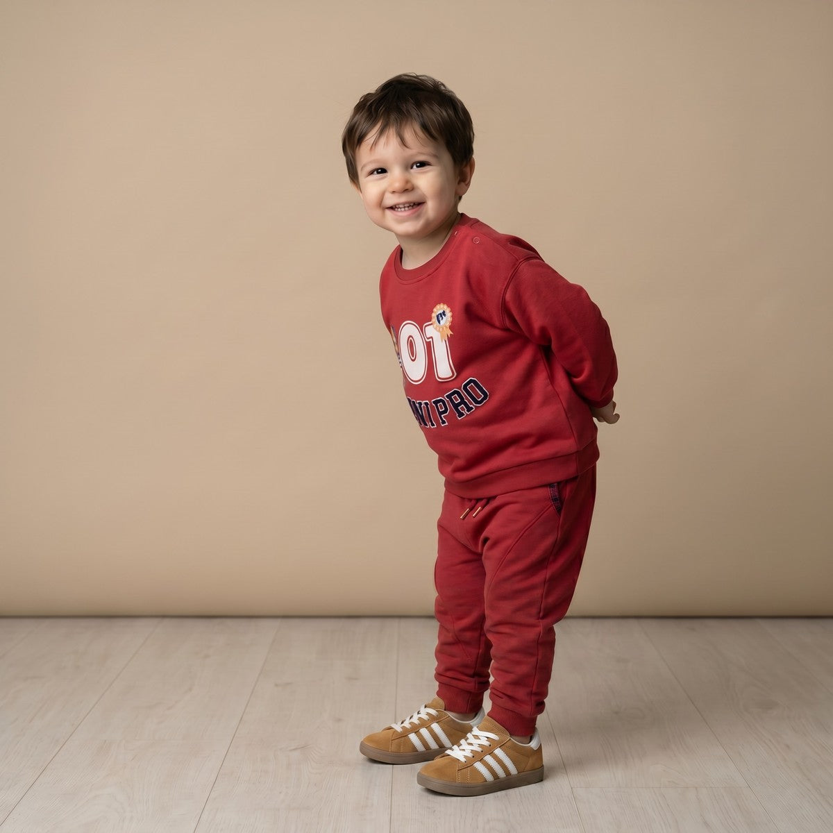 Baby Boys Maroon Cotton Graphic Printed And Embroidered Sweatshirt Regular Fit Casual Wear